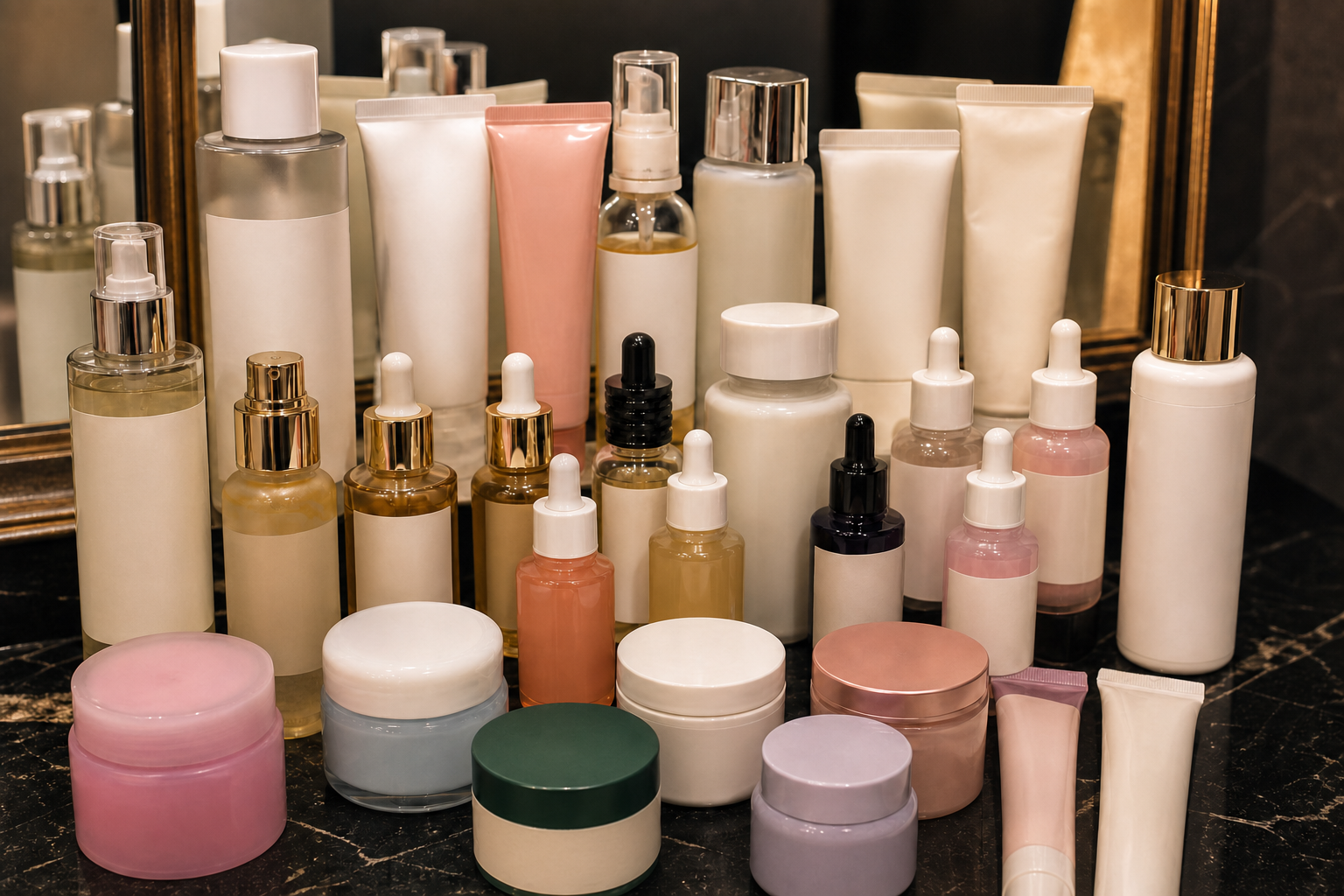 Colección de productos de skincare y cuidado facial internacional